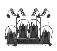 Sound Card Kit, Audio AU400 UHF Pro 4channel Bodypack Lavalier & Headset Portable Wireless Microphone System For Karaoke Church Party