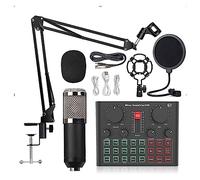 Sound Card Kit BM800 Microphone Professional Condenser Bluetooth Wireless MIC Sound Card With Ring Fill Light Cantilever Bracket Live Streaming Studio Setup For Recording Music (Color : Silver BM800