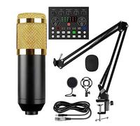 Sound Card Kit, Microphone Kits With Live Sound Card(Optional),Suspension Scissor Arm,Shock Mount And Pop Filter For Studio Recording(Style B Gold)