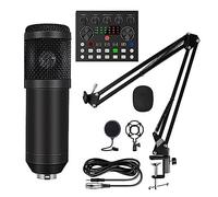 Sound Card Kit, Microphone Kits With Live Sound Card(Optional),Suspension Scissor Arm,Shock Mount And Pop Filter For Studio Recording(Style B Black)