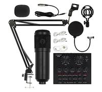 Sound Card Kit, Professional Condenser Microphone Kits V8 Sound Card Karaoke With Microphone Stand Condenser USB MIC Live Streaming(BM800V8)