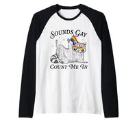 Sound Gay Count Me in LGBTQ Pride Month Raccoon Rainbow Flag Raglan Baseball Tee