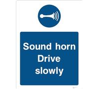Sound Horn Drive Slowly - Mandatory Machinery & General Signage - Durable, High-Visibility UK Compliance Sign (A3 400x300mm Rigid PVC)
