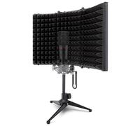 Sound Isolation Recording Booth Shield - 2" Thick Foldable Studio Microphone Dampening Filter Foam Cube, Audio Acoustic Noise Isolator Platform Pads w/Wedgie Padding, Tripod Base Stand