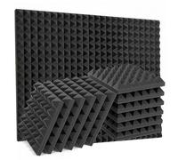Sound Panels 12 pcs Sound Proof Foam Panels ideal for Walls High density Self adhesive Acoustic Black Wall Panel Fire Resistant Dampening 11.81x11.81x1.97 Inch (black)