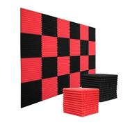 Sound Proof Foam Panels 24 Pcs 30x30x2.5cm Acoustic Foam Soundproofing Wall Panels Studio Sound Absorption Insulation Groove Panel 12Black 12Grey for Office(12Red 12Black)