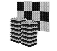 Sound Proof Panels 24Pcs 25x25x5cm Acoustic Soundproof Foam Noise Insulation Sound Absorption Treatment Panels Recording Studio Black And Red(12Black12Grey)