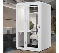 Sound Proof Privacy Pod, Portable Modular Work Booth with LED Light, Movable Quiet Study Room for 1-2 People