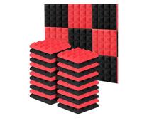Sound Proofing Panels 24Pcs 25x25x5cm Acoustic Soundproof Foam Noise Insulation Sound Absorption Treatment Panels Recording Studio Black And Red(12Black12Red)