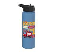 Sound The Alarm I'm 1 Fire Truck Firefighter 1st Birthday Stainless Steel Insulated Water Bottle