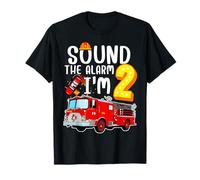 Sound The Alarm I'm 2 Fire Engine Firefighter 2nd Birthday T-Shirt