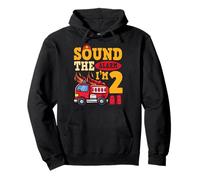 Sound The Alarm I'm 2 Fire Truck Firefighter 2nd Birthday Pullover Hoodie