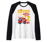 Sound The Alarm I'm 2 Fire Truck Firefighter 2nd Birthday Raglan Baseball Tee