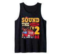 Sound The Alarm I'm 2 Fire Truck Firefighter 2nd Birthday Tank Top