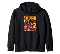 Sound The Alarm I'm 2 Fire Truck Firefighter 2nd Birthday Zip Hoodie