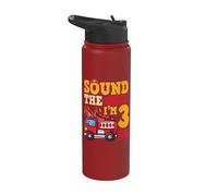 Sound The Alarm I'm 3 Fire Truck Firefighter 3rd Birthday Stainless Steel Insulated Water Bottle