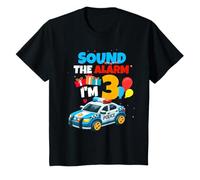 Sound The Alarm I'm 3 Police Car Vehicle 3 Year Old Birthday T-Shirt