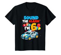 Sound The Alarm I'm 6 Police Car Vehicle 6 Year Old Birthday T-Shirt