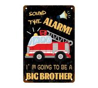 Sound The Alarm Sign Kids I'M Going To Be A Big Brother Metal Tin Sign Funny Firetruck Baby Quotes For Home Office Man Cave Outdoor Accessories Garage Bar Pub Wall Art Decor Sign 12x16 Inch