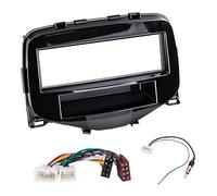 Sound-way Car Radio Mounting Kit, 1 DIN Faceplate, ISO Connector Adapter, Antenna Adapter, Compatible with Citroen C1, Peugeot 108, Toyota Aygo (2014-2021) - Glossy Black