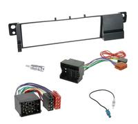 Sound-way Single DIN Car Radio Frame Installation Kit, 1 DIN Front Panel Frame, ISO Connector Cable, Antenna Adapter, compatible with BMW SERIE 3 E46 Black