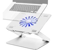 Soundance Laptop Stand Adjustable Laptop Cooling Pad with Fan USB 3.0 Hub Compatible with 10 to 17.3 Inches Notebook Computer, Ergonomic Computer Riser for Desk, Aluminum Silver LS2