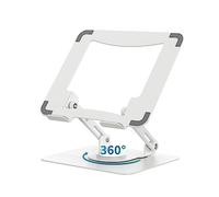 SOUNDANCE Laptop Stand with 360° Rotating Base, Ergonomic Computer Riser for Desk, Adjutable Height Muti-Angle, Foldable Laptop Mount, Stable Metal Holder Support 10-15.6" Notebook PC, White