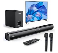 Soundbar for tv: Karaoke Machine Sound Bar with 2 Wireless Microphones - Surround Sound System Bluetooth Speaker with Remote Supports HDMI ARC/Optical/AUX/USB for TV/PC/Gaming/Projectors