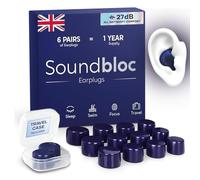 Soundbloc Earplugs™ - Ear Plugs for Sleep - 1 Year Supply - Custom Fit Noise Cancelling Reusable Soft Silicone, 27dB Sound Reduction - Swimming, Travel, Focus, Work. (Midnight, Medium - Large)
