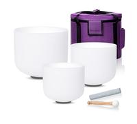 SOUNDELLO 8-12 inch 432hz Quartz Crystal Singing Bowls Set of 3 Pure White, for Healing Mindfulness Meditation Yoga Sound Baths with Case and Mallet Suede Striker