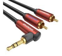 SOUNDFAM 90 Degree 3.5mm to 2 RCA Audio Cable, Braided Aux to RCA Stereo Cable Gold Plated Connectors for Home Theater, Hi-Fi System, Car Audio Wine Red (1m)