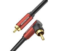 SOUNDFAM 90 Degree RCA Cable Right Angle Subwoofer Cable Digital Audio Coaxial Cable - 24K Gold Plated - Dual Shielded - (1M, Wine Red)