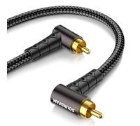 SOUNDFAM Dual 90 Degree RCA Cable 2M, Double Right Angle RCA Subwoofer Cable [24K Gold-Plated Connectors,Cotton Braided Jacket] for Home Theater,Subwoofer,Hi-Fi Systems