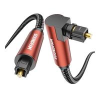 SOUNDFAM Optical Audio Cable 90 Degree Right Angle, Cotton Braided Toslink Cable, 360° Rotatable Plug for Neat Installation to Soundbar, TV, PS5, Xbox, Home Cinema (Red, 1M)