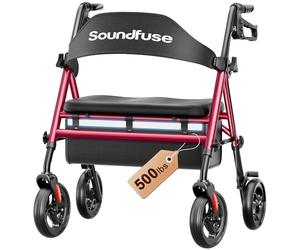 Soundfuse Bariatric Walker for Seniors with Extra Wide Seat, 500lb Heavy Duty Rollator Walker, Handle & Seat Height Adjustable, Foldable Rolling Walkers with 8" All-Terrain Wheels