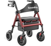 Soundfuse Rollator Walkers for Seniors with Seat, Foldable Lightweight Rolling Walker with 8" Big Rubber Wheels, Ergonomic Seat, Dual Height Adjustment