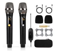 Soundgeek Rechargeable Wireless Microphone, Two Cordless UHF Mics Plug and Play for Karaoke Singing, Lecture, Wedding Host, Church, Stage Performance(Black)
