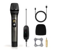 Soundgeek Wireless Microphone UHF Metal Handheld Mic with Rechargeable Receiver 200ft Range, Microphone for Singing, Karaoke, Church, Speech, Wedding, Party Singing(Grey)