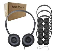 Soundnetic SN313 Bulk Classroom Headphones 100 Pack - Over The Head Stereo Headphones with Leatherette Earpads, Black - Ideal for Schools