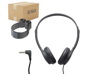 Soundnetic SN313 Bulk Classroom Headphones 50 Pack - Over The Head Stereo Low Cost Headphones with Leatherette Earpads - Ideal for Schools