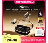 SoundPEATS H3 Wireless Bluetooth Earbuds Hybrid 3 Driver HiFi 55dB Adaptive ANC Headphones with LDAC aptX Lossless Hi-Res Audio Black