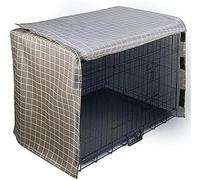 Dog Crate Cover Soundproof Ventilated Pet Keneel Cover Durable Double Door Polyester Dog Crate Cloth Cover Air Flow/Universal Fit For Wire Dog Crate,Plaid,42inches