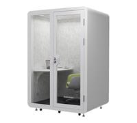 Soundproof Office Booth Pod with Mobile Roller, LED Lights, Fans & USB Ports - Spacious Design for 2-4 People - Ideal for Office, Outdoor & Library Use, 71 x 71 inches