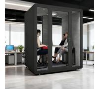 Soundproof Office Pod for Private Meetings and Quiet Workspaces with Integrated Desk and Lighting
