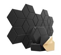 Soundproof Wall Panels 12 Pack Hexagonal Self-adhesive Acoustic Panels Sound Proof Foam Y-Lined Design to Absorb Noise Eliminate Echoes(Y-Cut Hexagon Black)