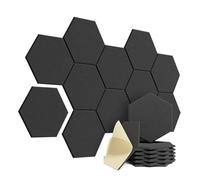 Soundproof Wall Panels 12 Pack Hexagonal Self-adhesive Acoustic Panels Sound Proof Foam Y-Lined Design to Absorb Noise Eliminate Echoes(Basic Hexagon Black)
