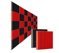 Soundproof Wall Panels 50Pcs Studio Acoustic Foam Panel Soundproof Wall Noise Protective Foam Sound Absorption Treatment Panel Room 12" X12"X1"(Black Red)