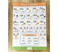 Sounds Fun Resources Phase 5 Phonics A3 Poster, Educational Wall Chart with Digraphs and Tricky Words, Premium 350gsm Laminated Card, Ages 5-7, for Classroom and Home Learning
