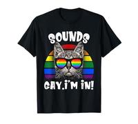 Sounds Gay I'm In Rainbow Cat Pride Retro Cat Gay Cat LGBT T-Shirt
