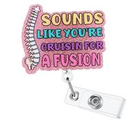 Sounds Like You're Cruisin for A Fusion Funny Nurse Badge Reel, Cute Retractable ID Card Badge Holder, Name Tag Medical Work Badge Clip for RN CNA PT Ortho, Spinal Fusion Nurse Nursing Student Doctor